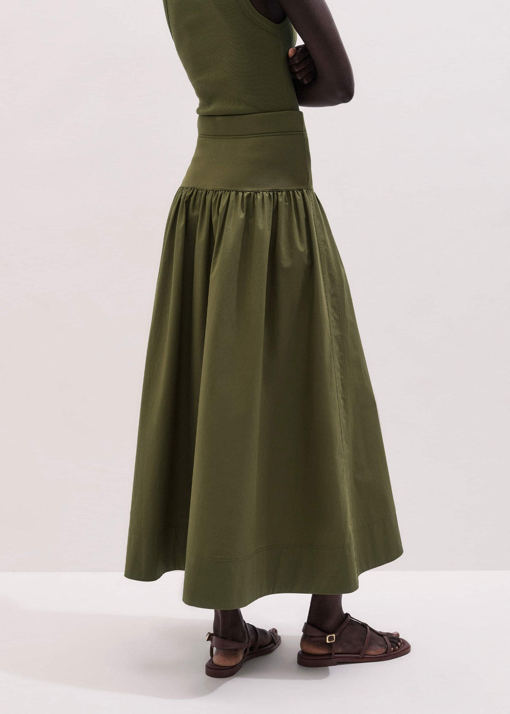 Olive Green Mixed Media Maxi Skirt meandem