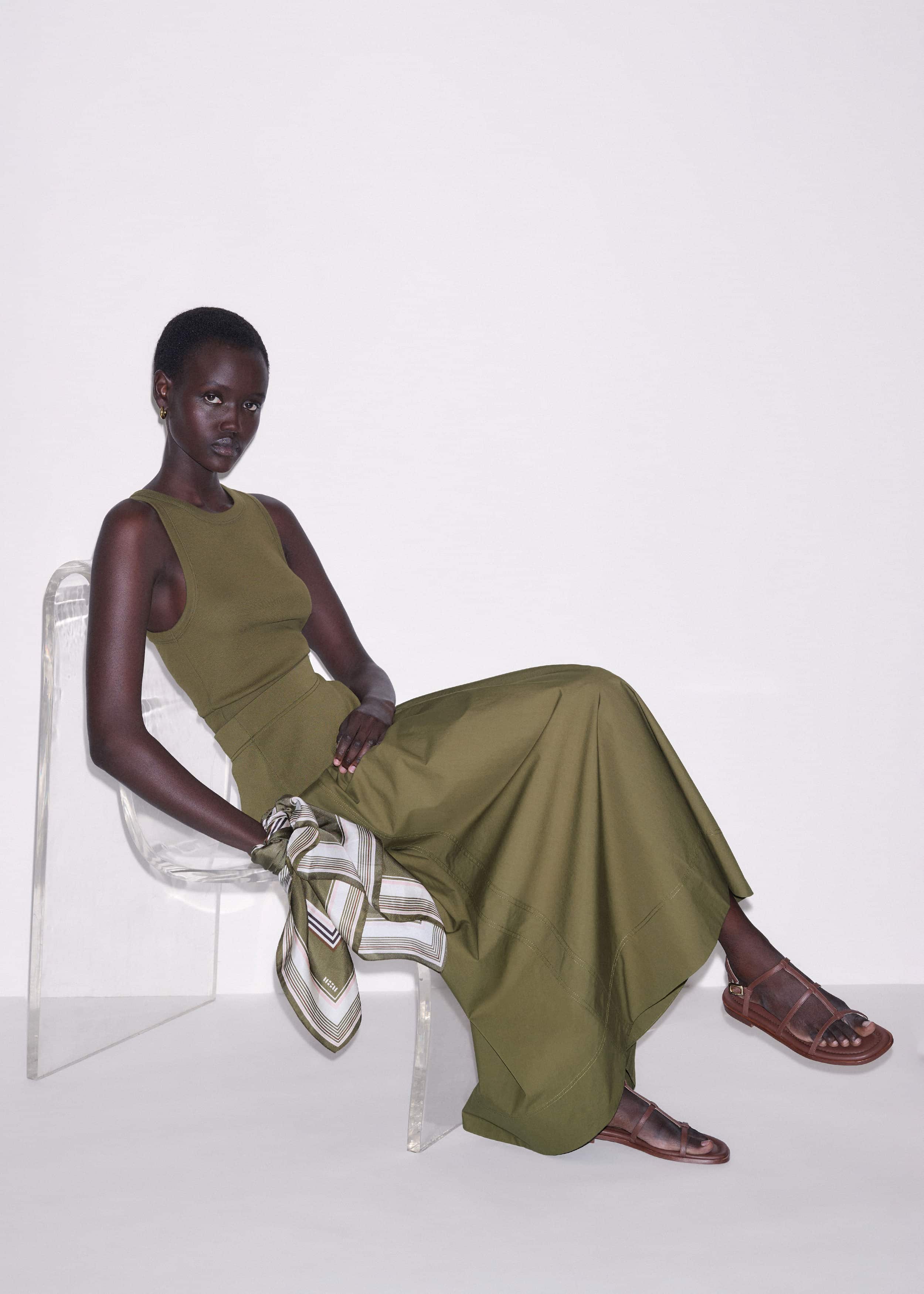 Olive Green Mixed Media Maxi Skirt meandem