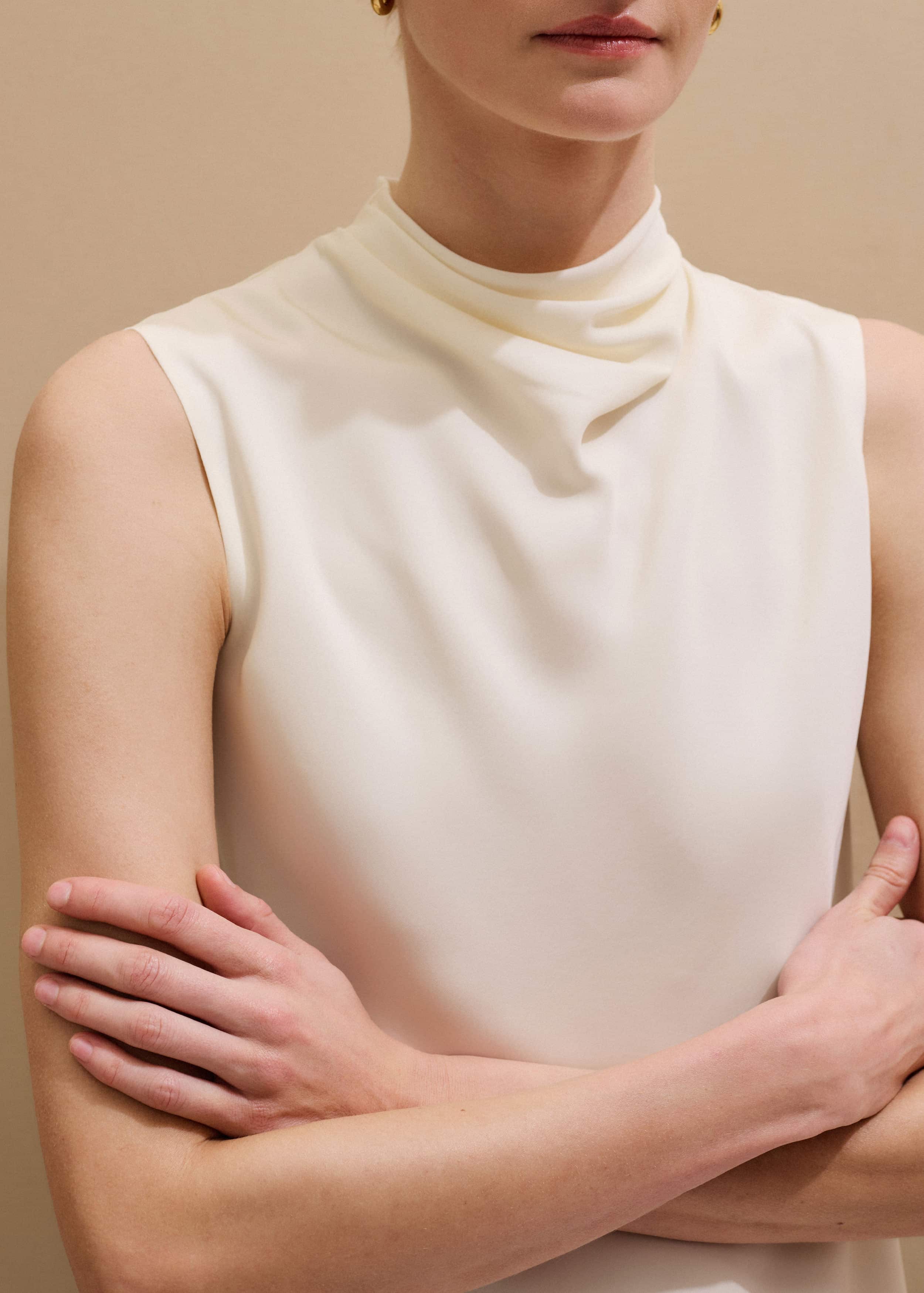 Cream Silk Elevated Cowl Neck Top meandem