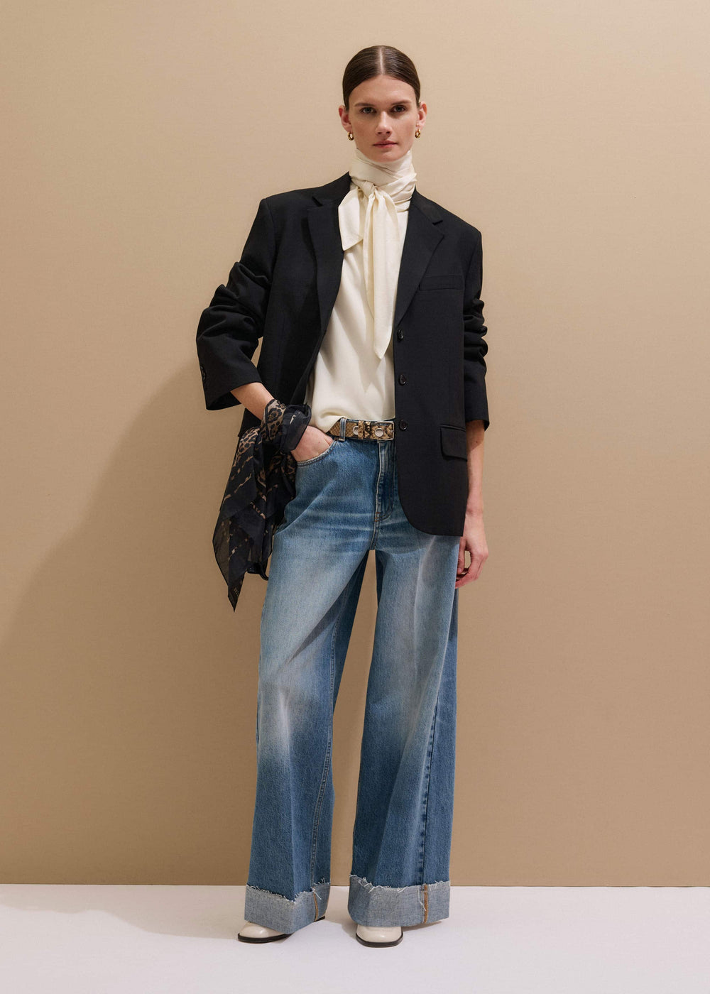Cream Silk Elevated Cowl Neck Top meandem