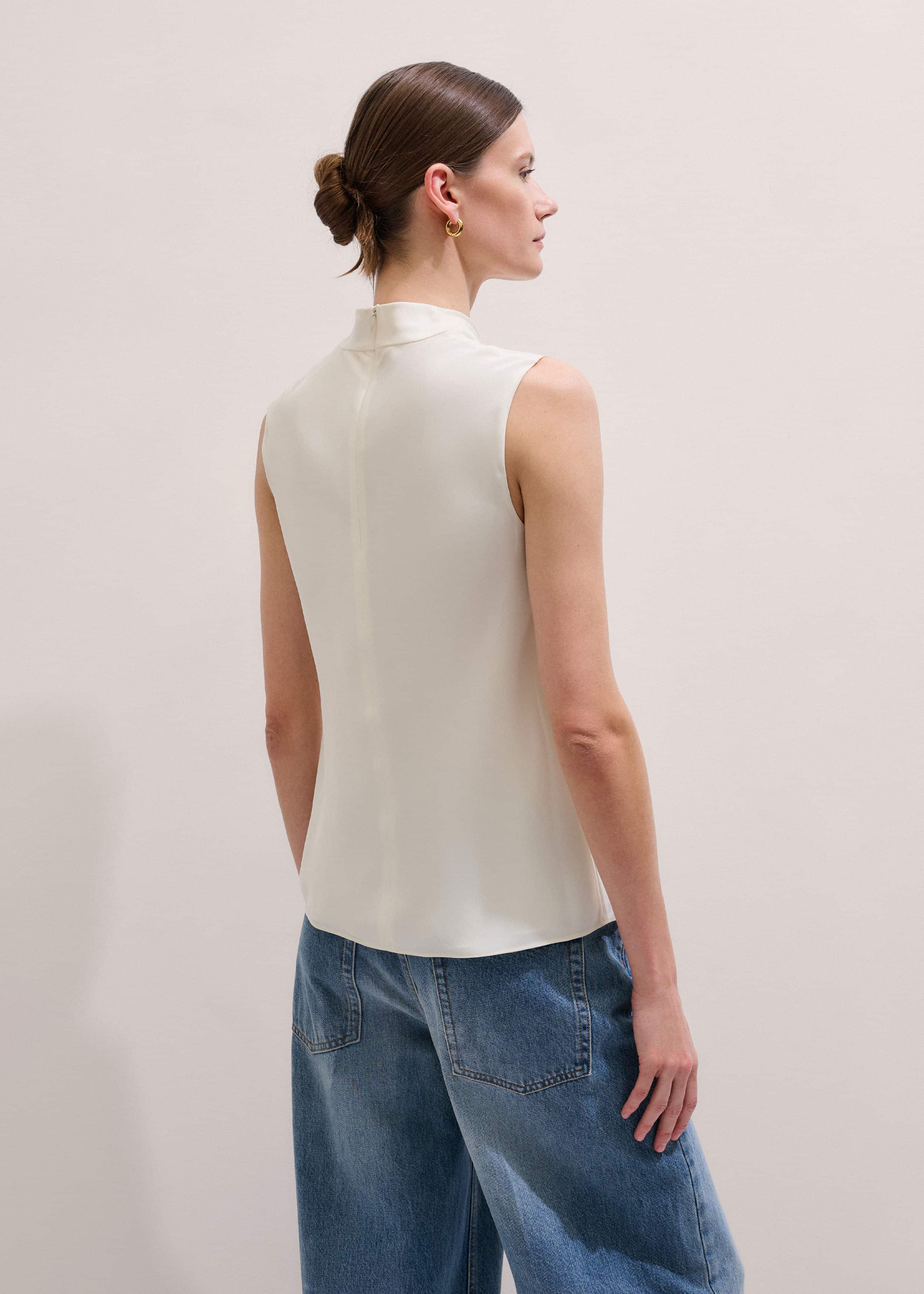 Cream Silk Elevated Cowl Neck Top meandem
