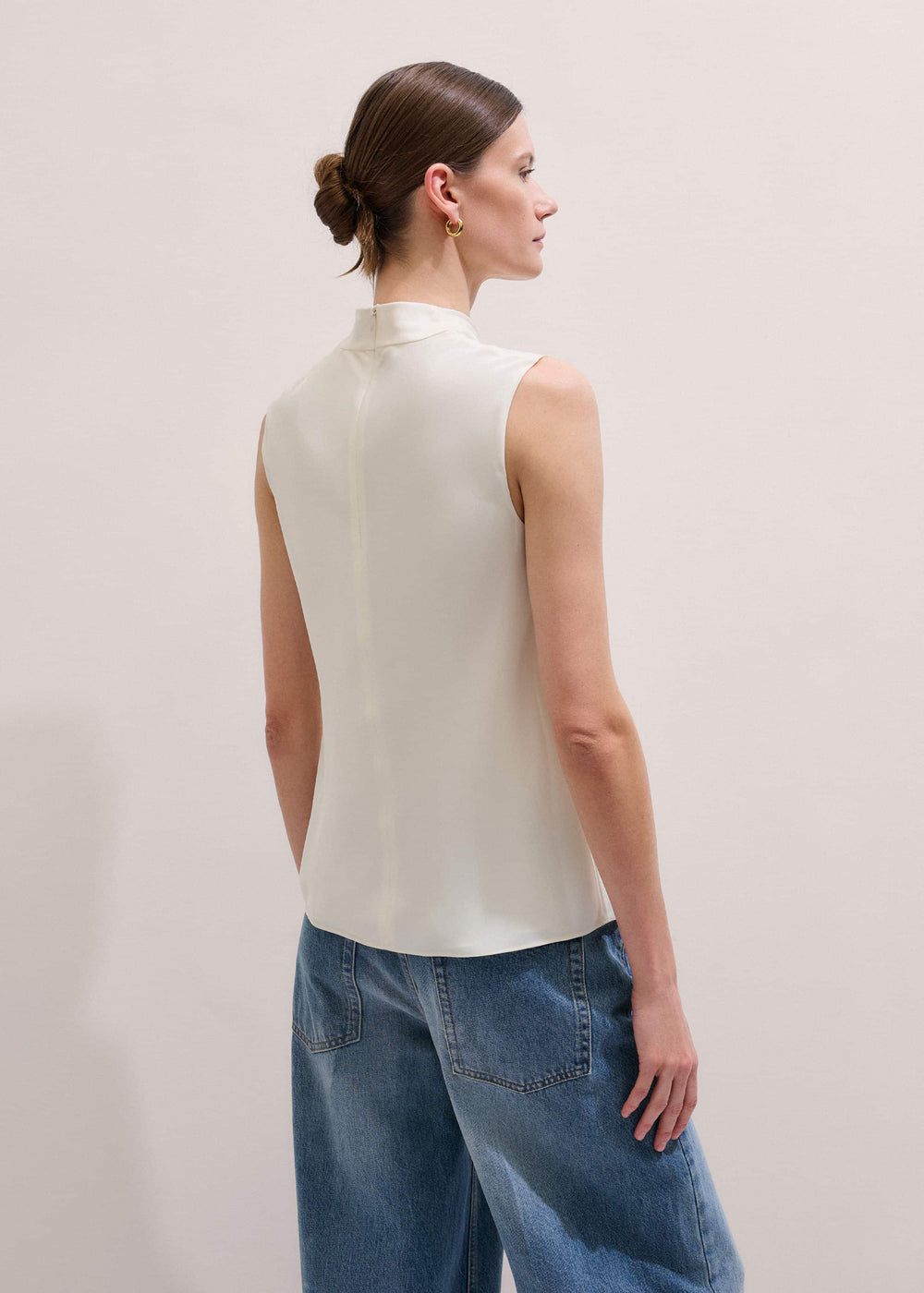 Cream Silk Elevated Cowl Neck Top meandem