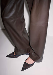 Brown Leopard Print Mesh Point-Toe Flat meandem