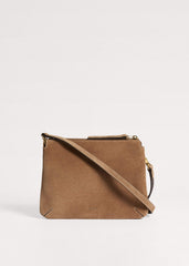 Brown Suede Double Pouch Crossbody Bag meandem
