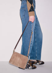 Brown Suede Double Pouch Crossbody Bag meandem