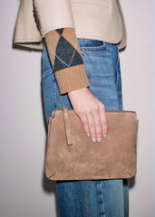 Brown Suede Double Pouch Crossbody Bag meandem