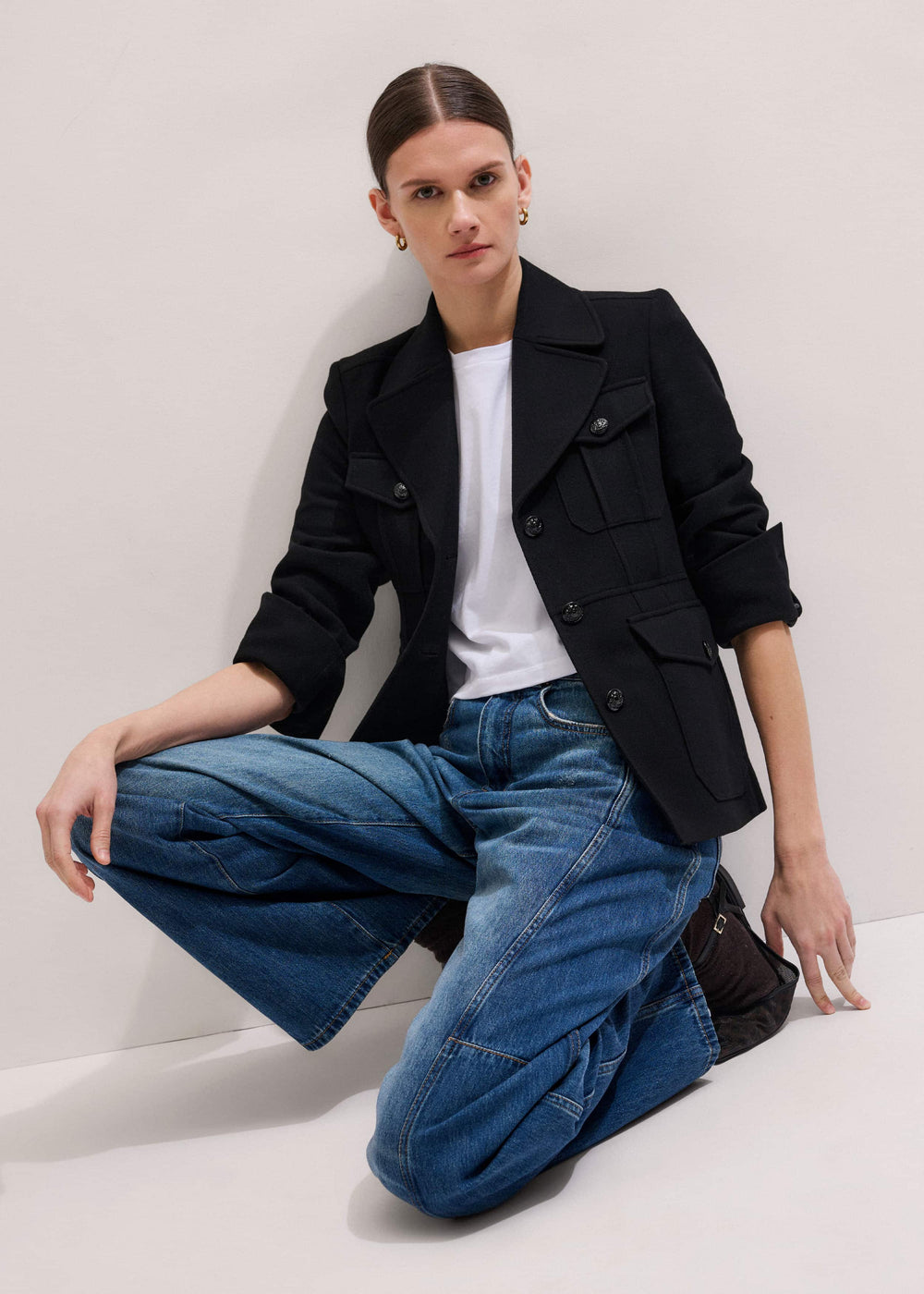 Black Longline Fitted Military Jacket meandem