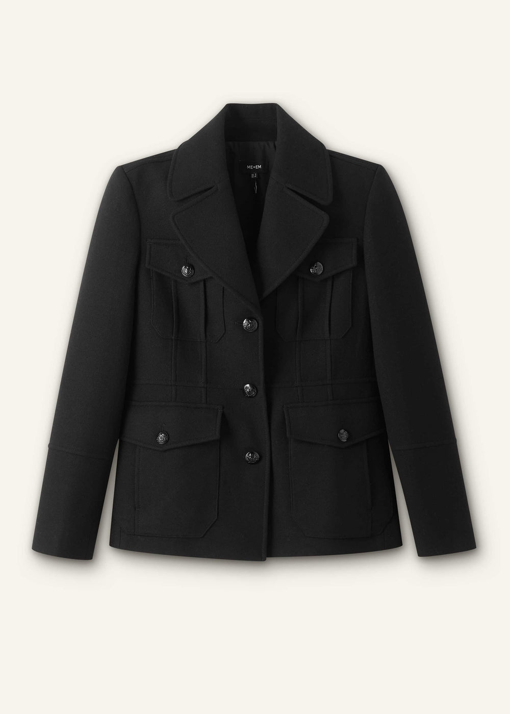 Black Longline Fitted Military Jacket meandem