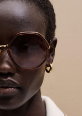 Cinnamon Hetagonal Frame Sunglasses meandem