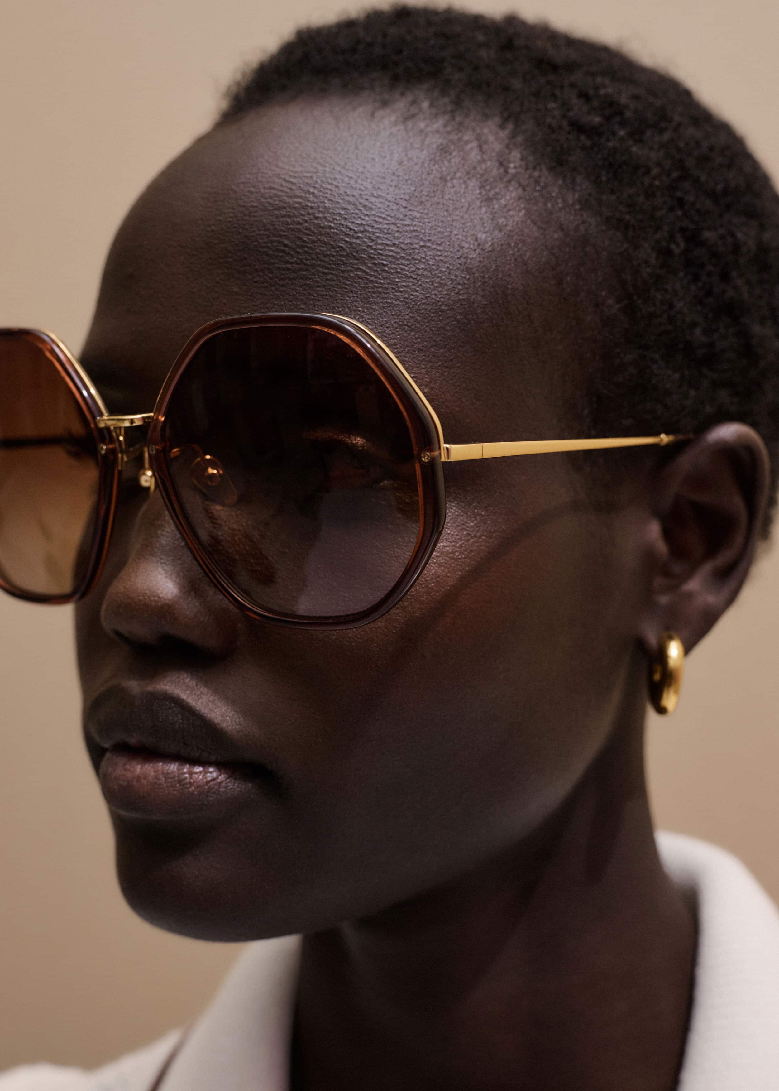 Cinnamon Hetagonal Frame Sunglasses meandem