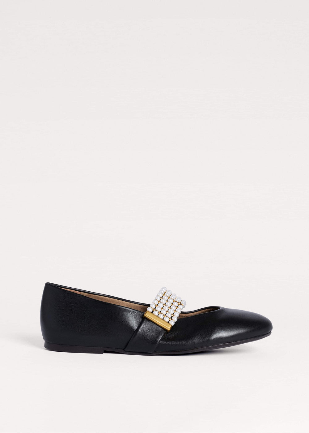 Black Pearl Trim Round Ballet Flat meandem