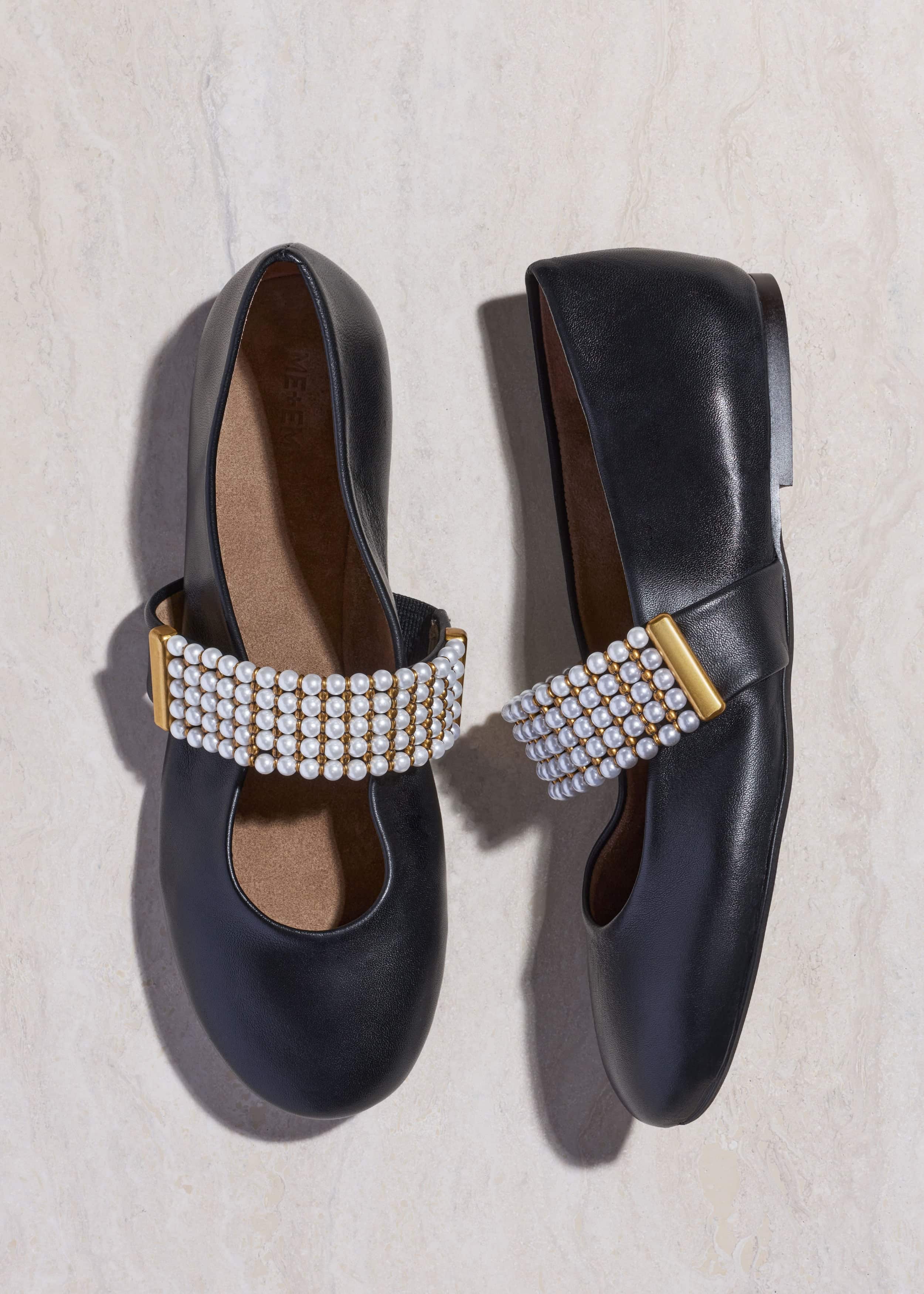 Black Pearl Trim Round Ballet Flat meandem