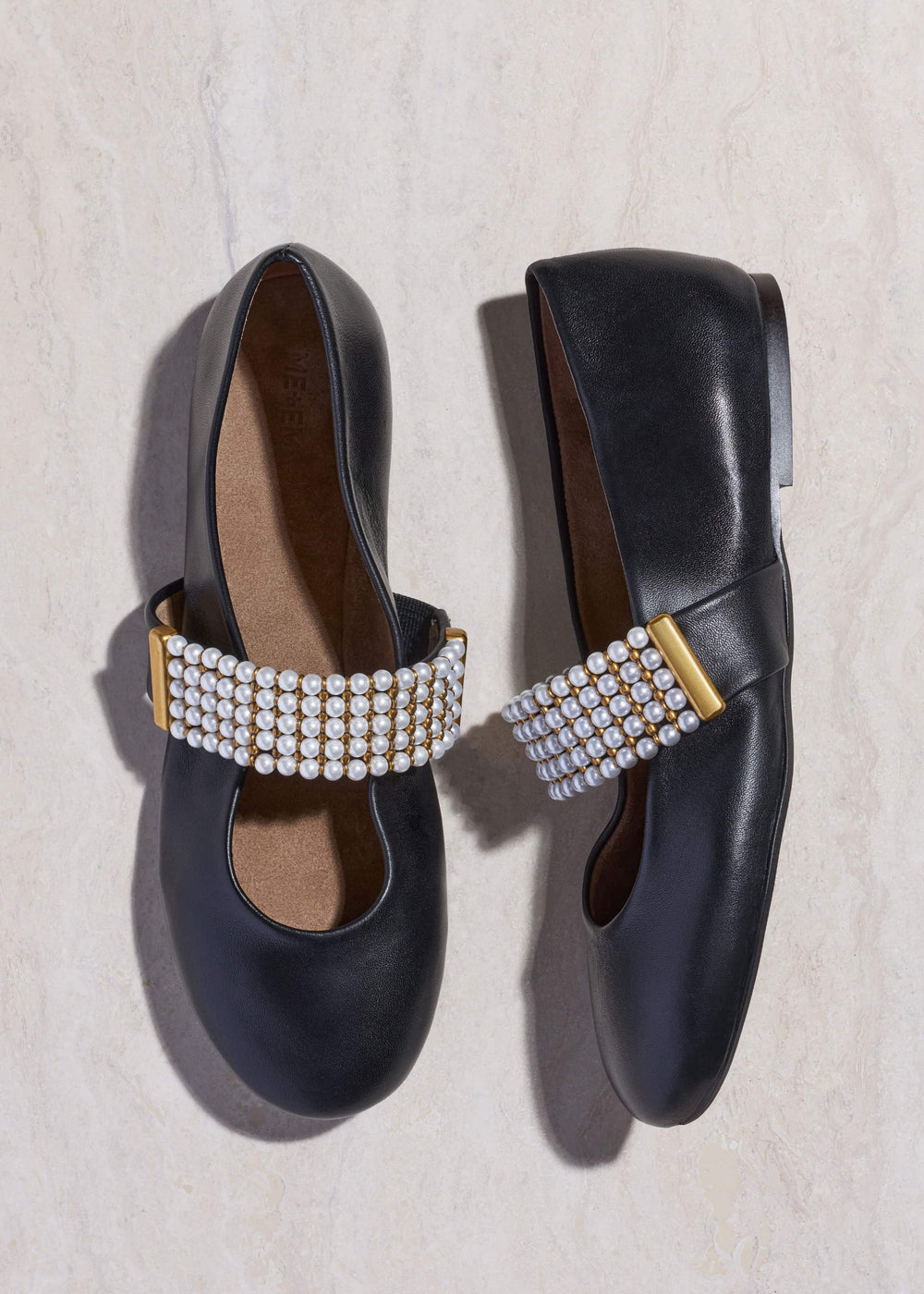 Black Pearl Trim Round Ballet Flat meandem