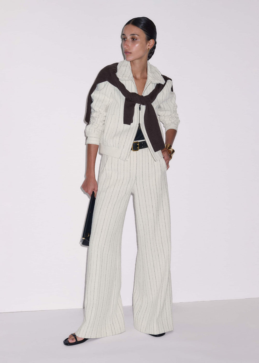 Ivory Stripe Bomber Jacket meandem