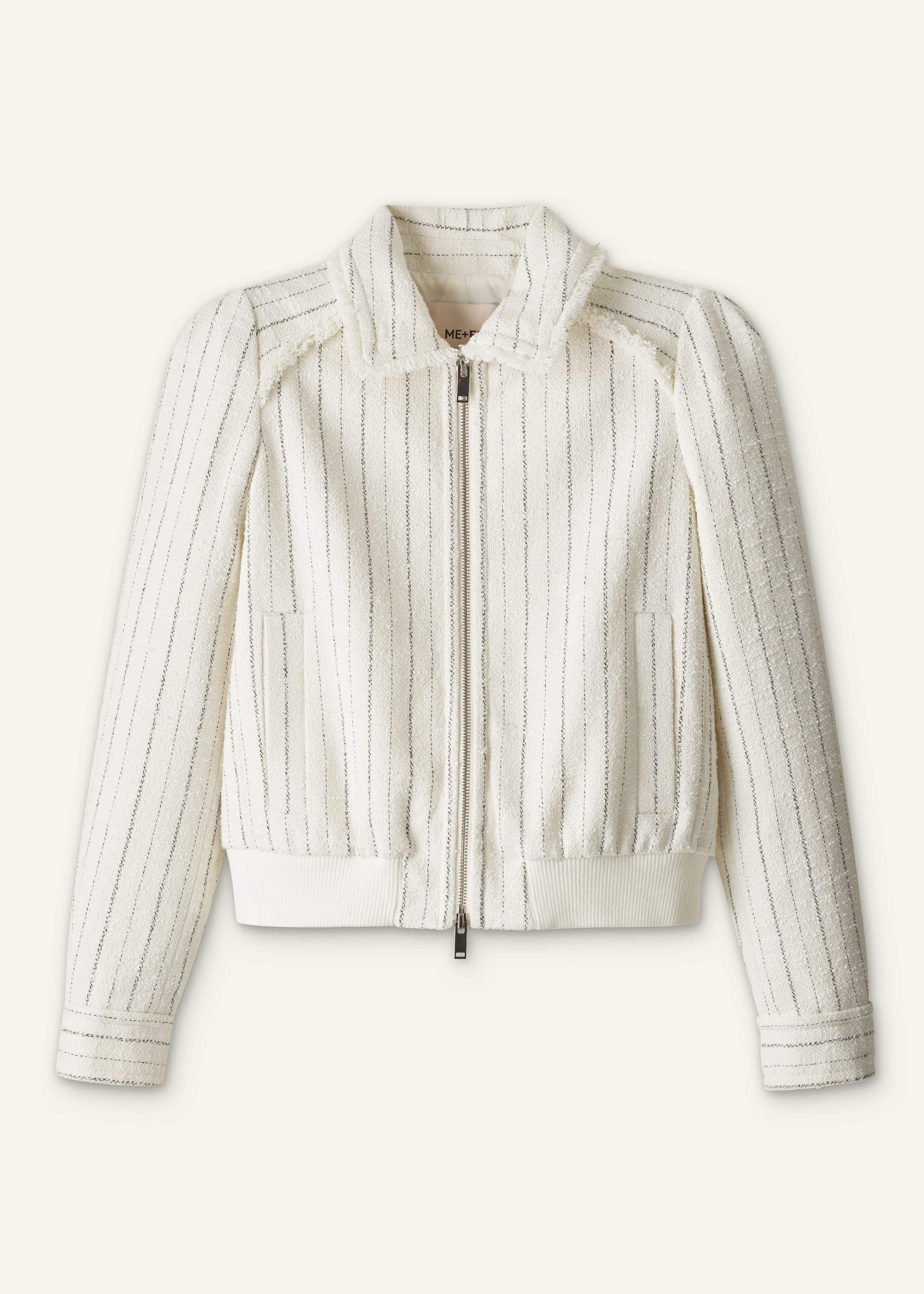 Ivory Stripe Bomber Jacket meandem