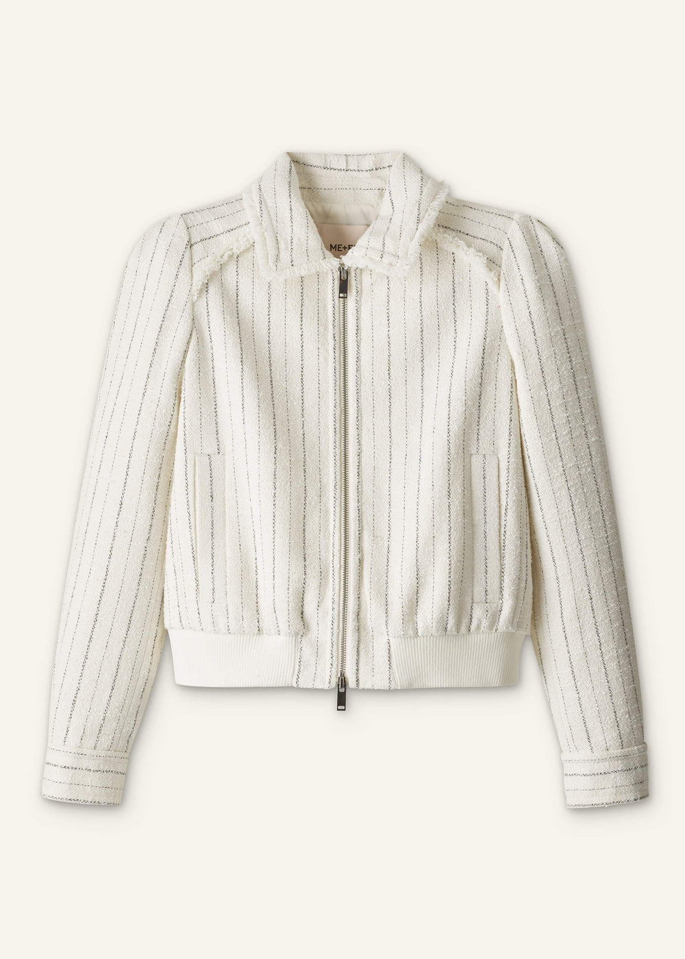 Ivory Stripe Bomber Jacket meandem