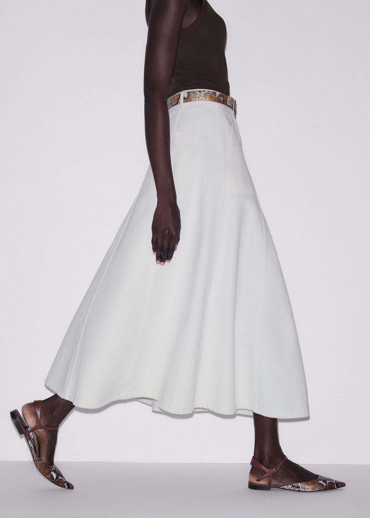 White Panelled A-Line Maxi Skirt meandem