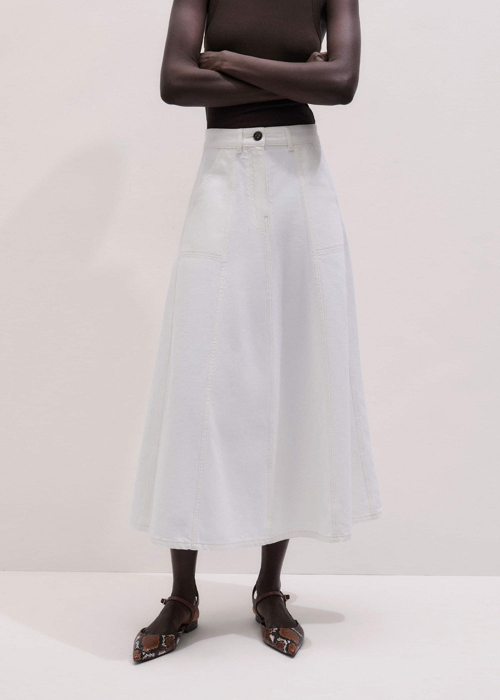 White Panelled A-Line Maxi Skirt meandem