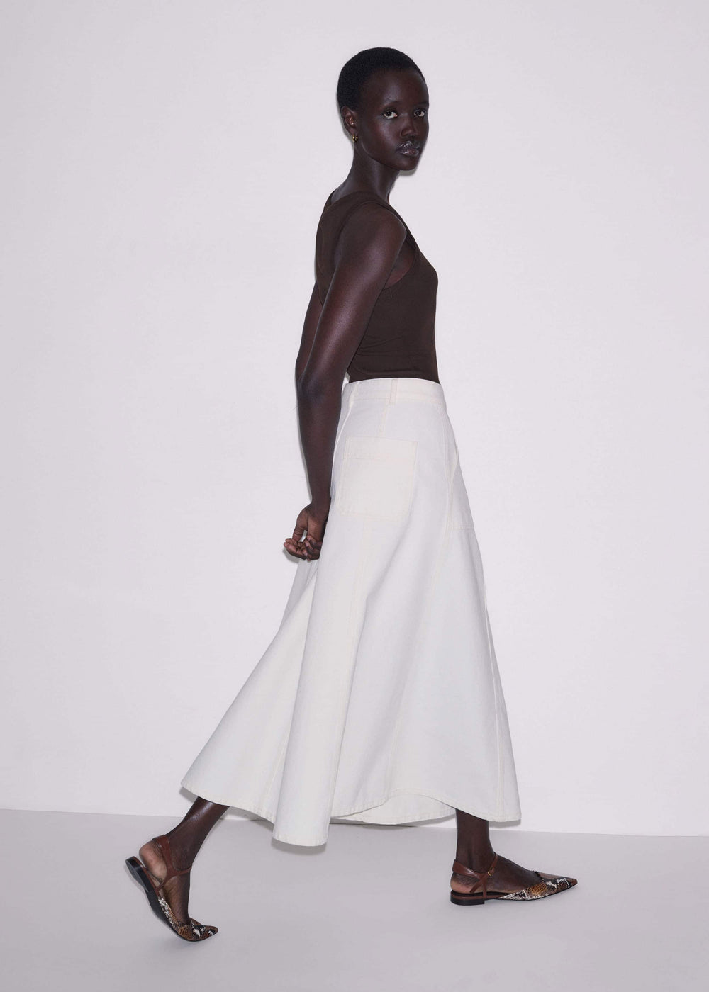 White Panelled A-Line Maxi Skirt meandem