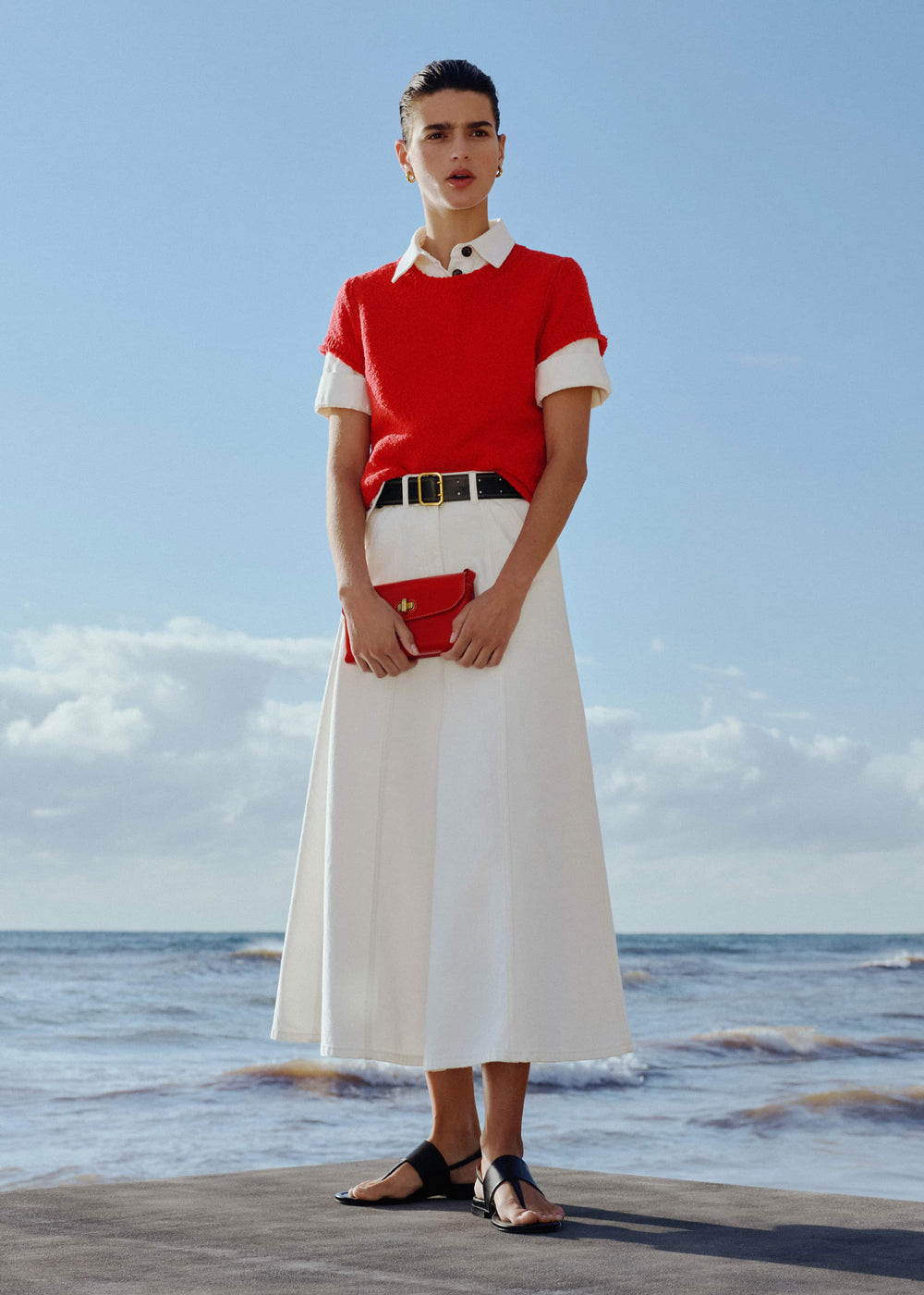 White Panelled A-Line Maxi Skirt meandem