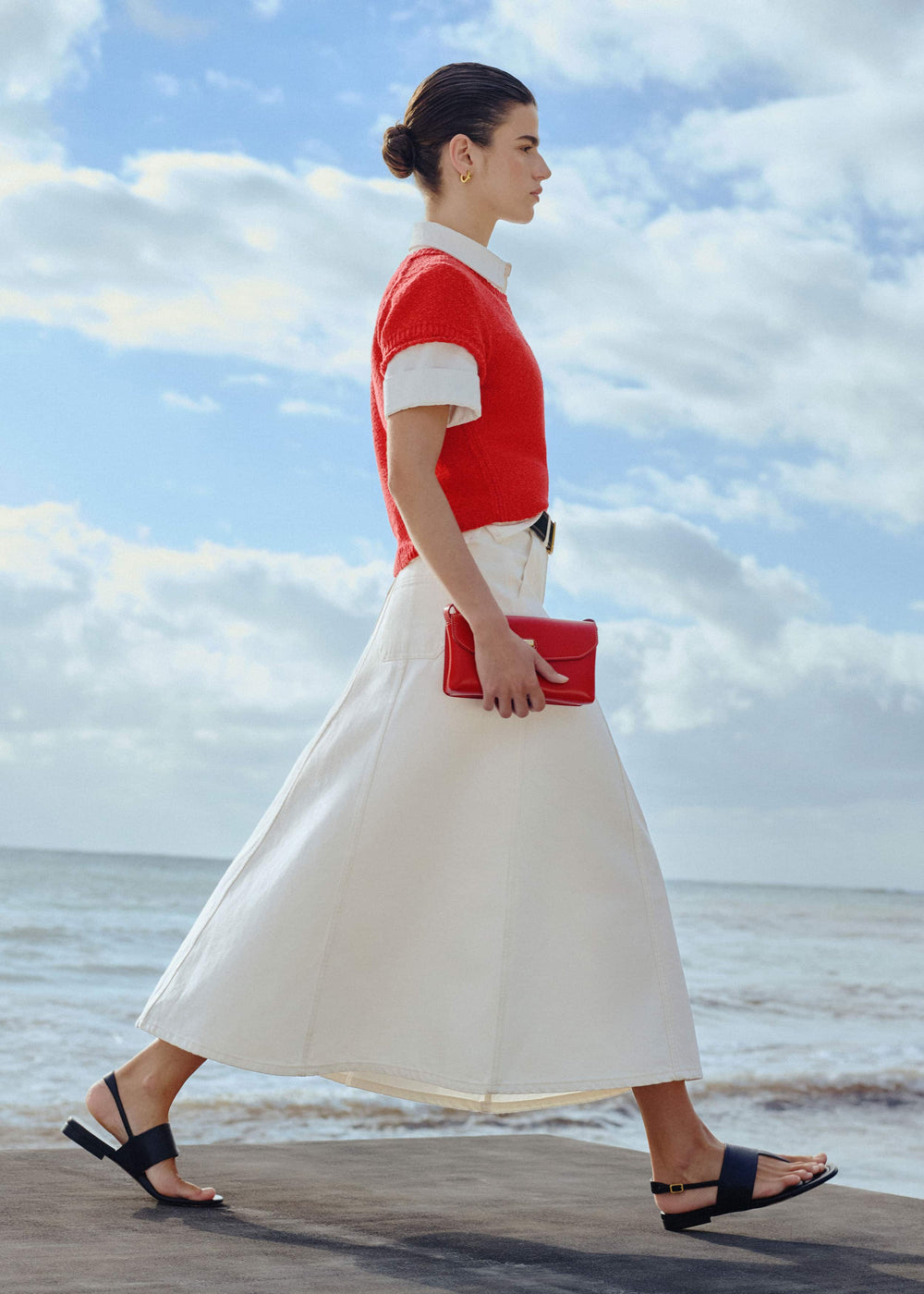 White Panelled A-Line Maxi Skirt meandem