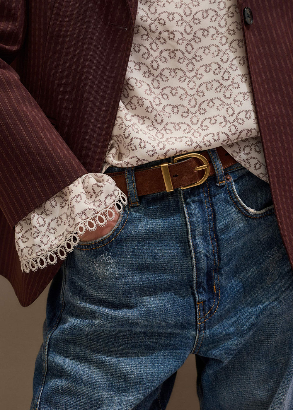 Chestnut Round Buckle Reversible Belt meandem