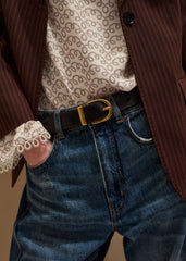 Chestnut Round Buckle Reversible Belt meandem