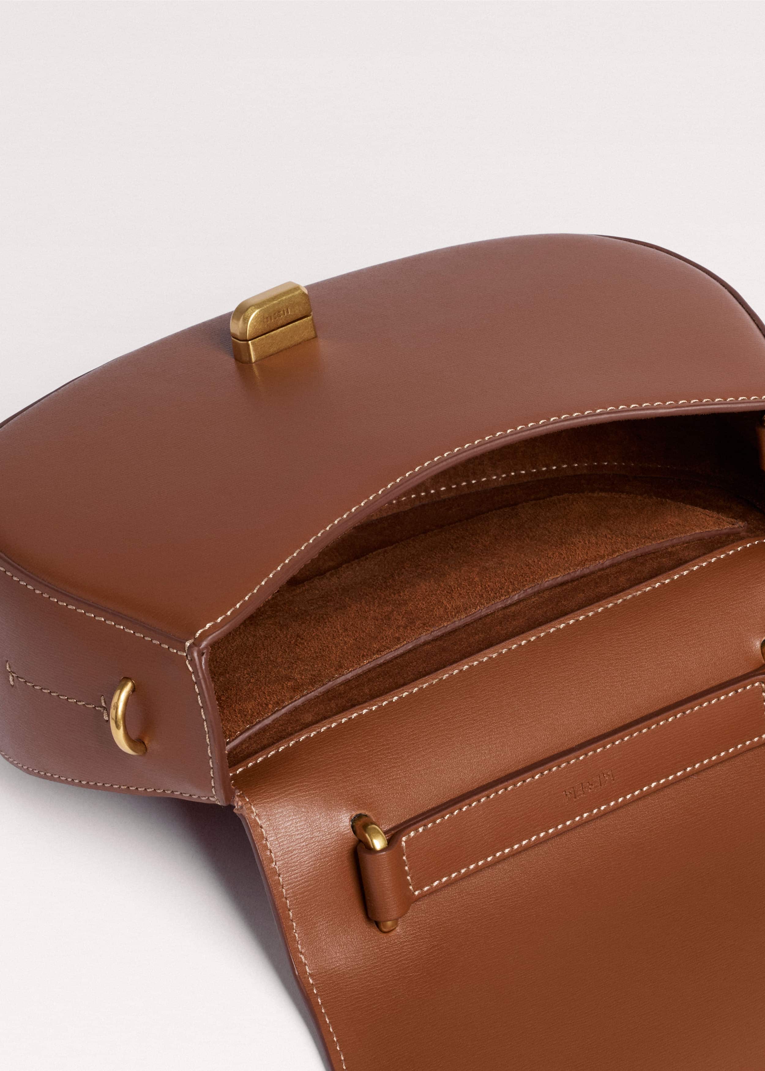 Dark Tan Resin Top Handle Structured Saddle Bag meandem