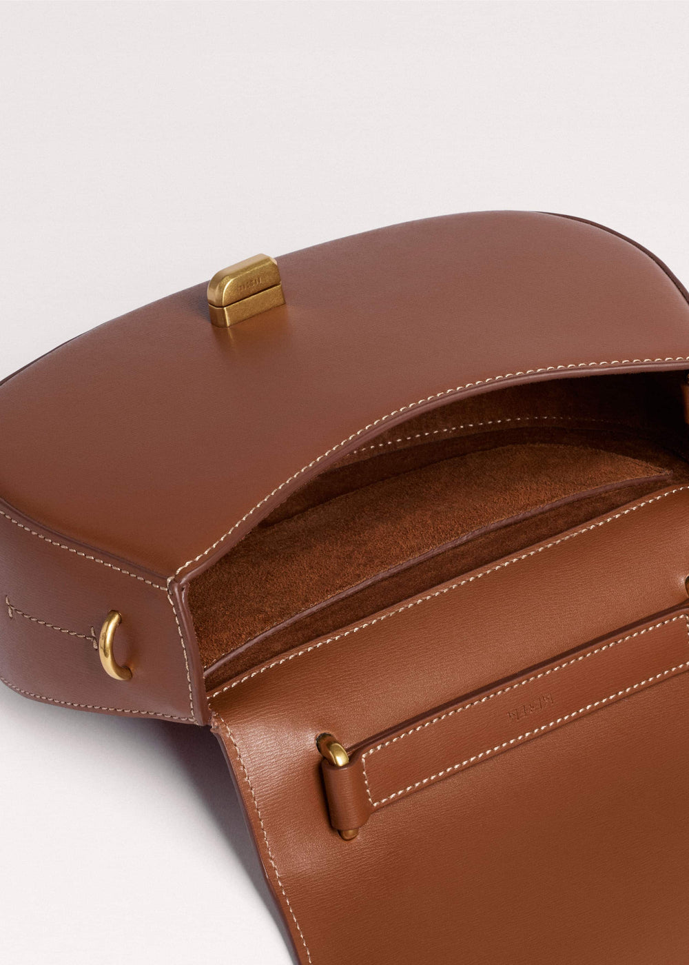 Dark Tan Resin Top Handle Structured Saddle Bag meandem