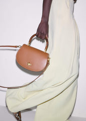 Dark Tan Resin Top Handle Structured Saddle Bag meandem