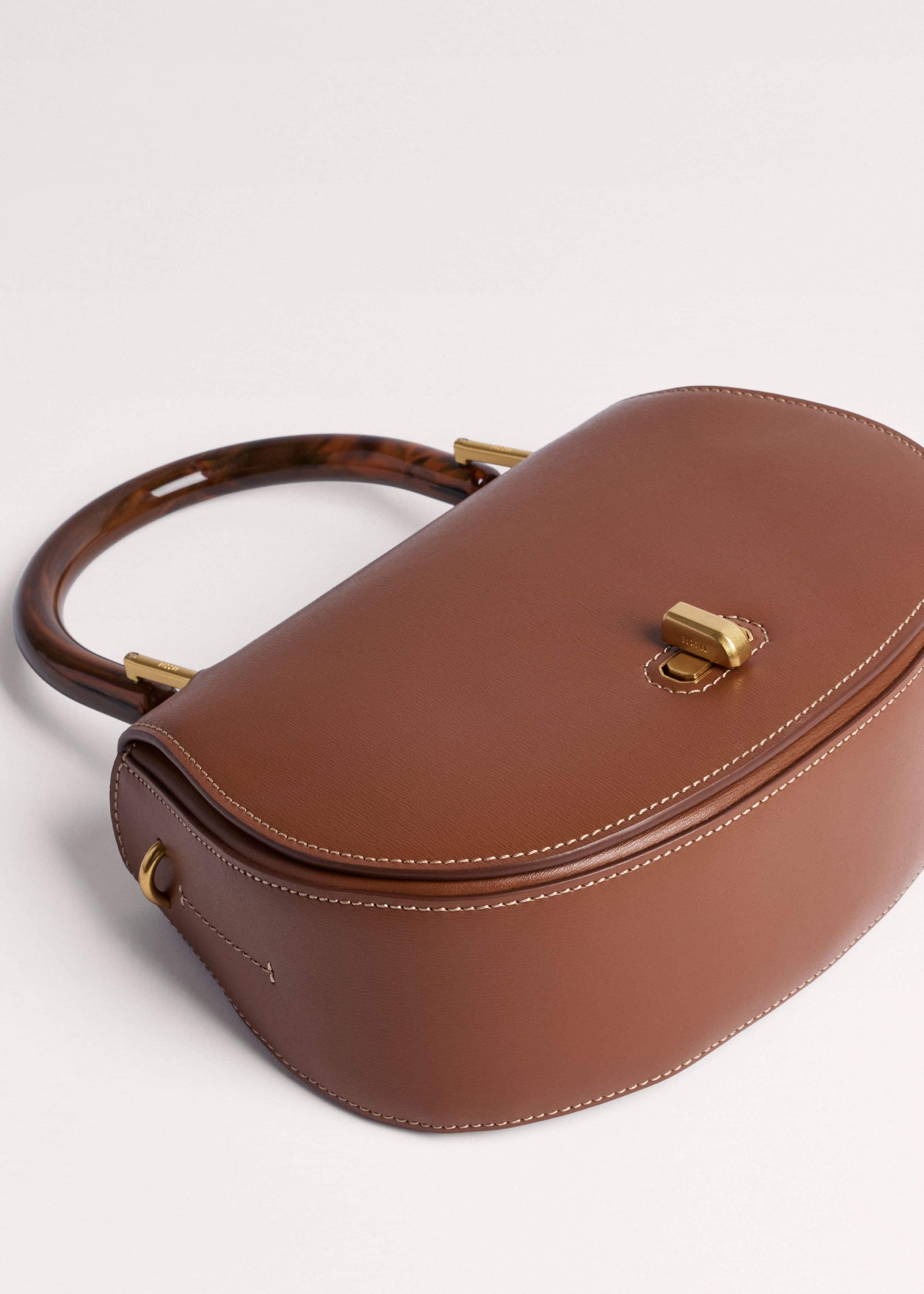 Dark Tan Resin Top Handle Structured Saddle Bag meandem