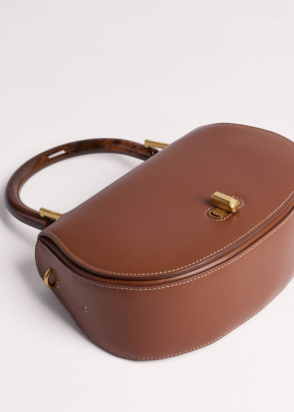Dark Tan Resin Top Handle Structured Saddle Bag meandem