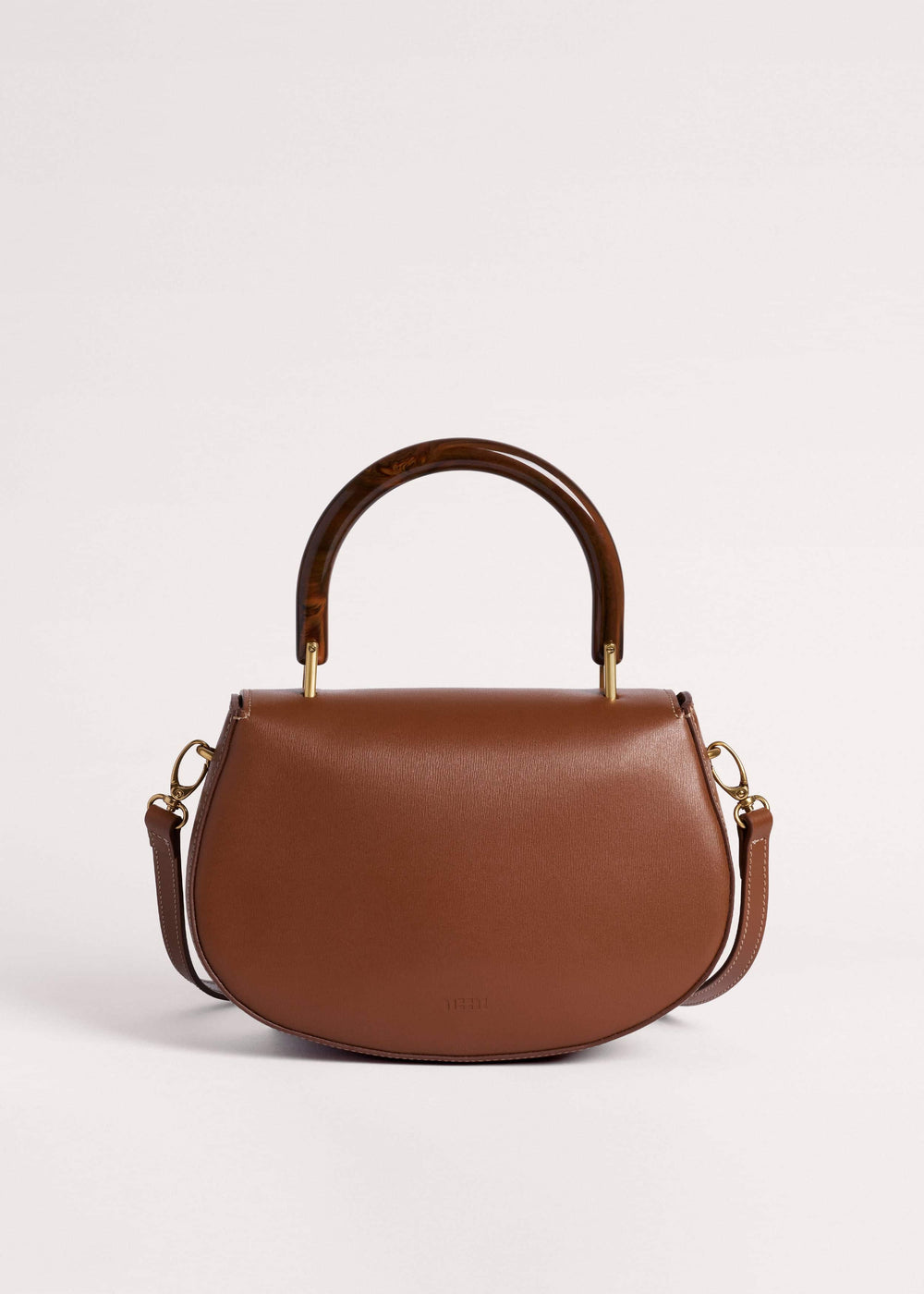 Dark Tan Resin Top Handle Structured Saddle Bag meandem