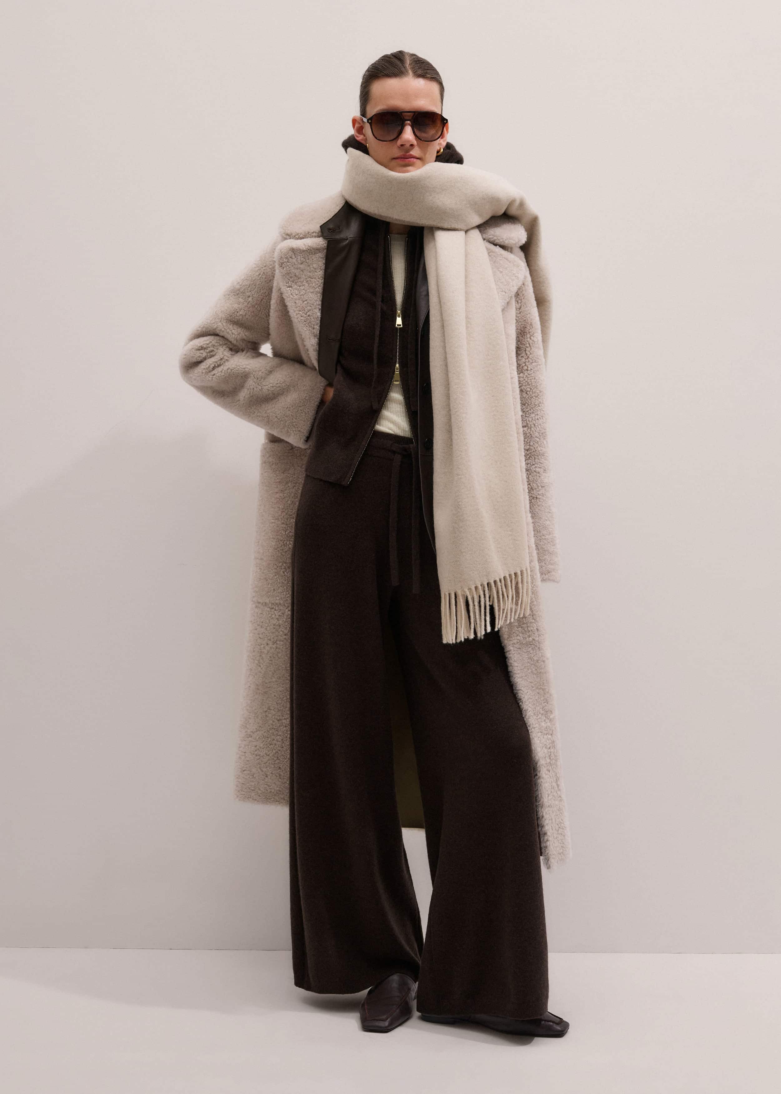Brown Cashmere Straight Hoodie + Wide-Leg Pant Knitted Co-ord meandem