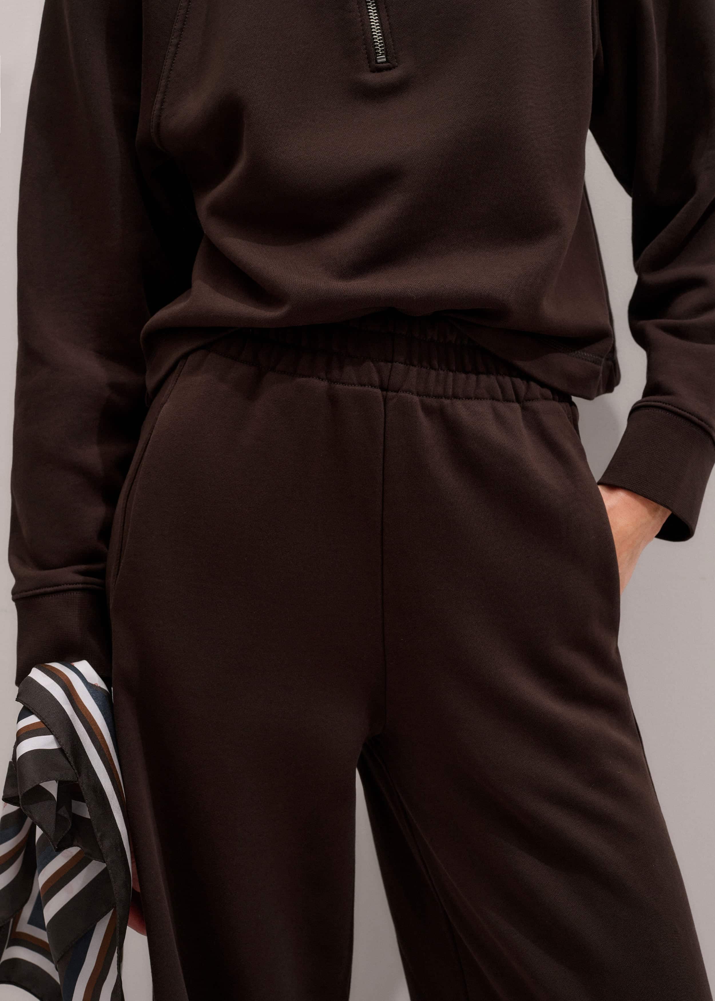 Brown High Zip Neck Crop Top + Wide-Leg Track Pant Co-ord meandem