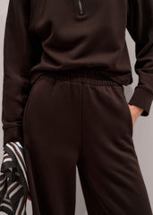 Brown High Zip Neck Crop Top + Wide-Leg Track Pant Co-ord meandem