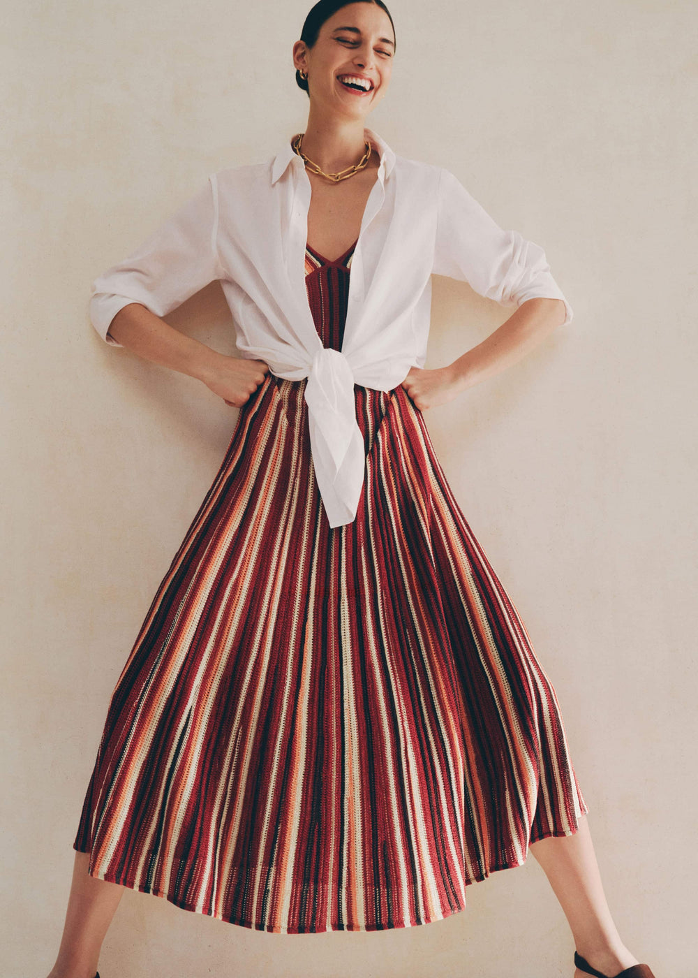 Red Metallic Knit Maxi Dress meandem