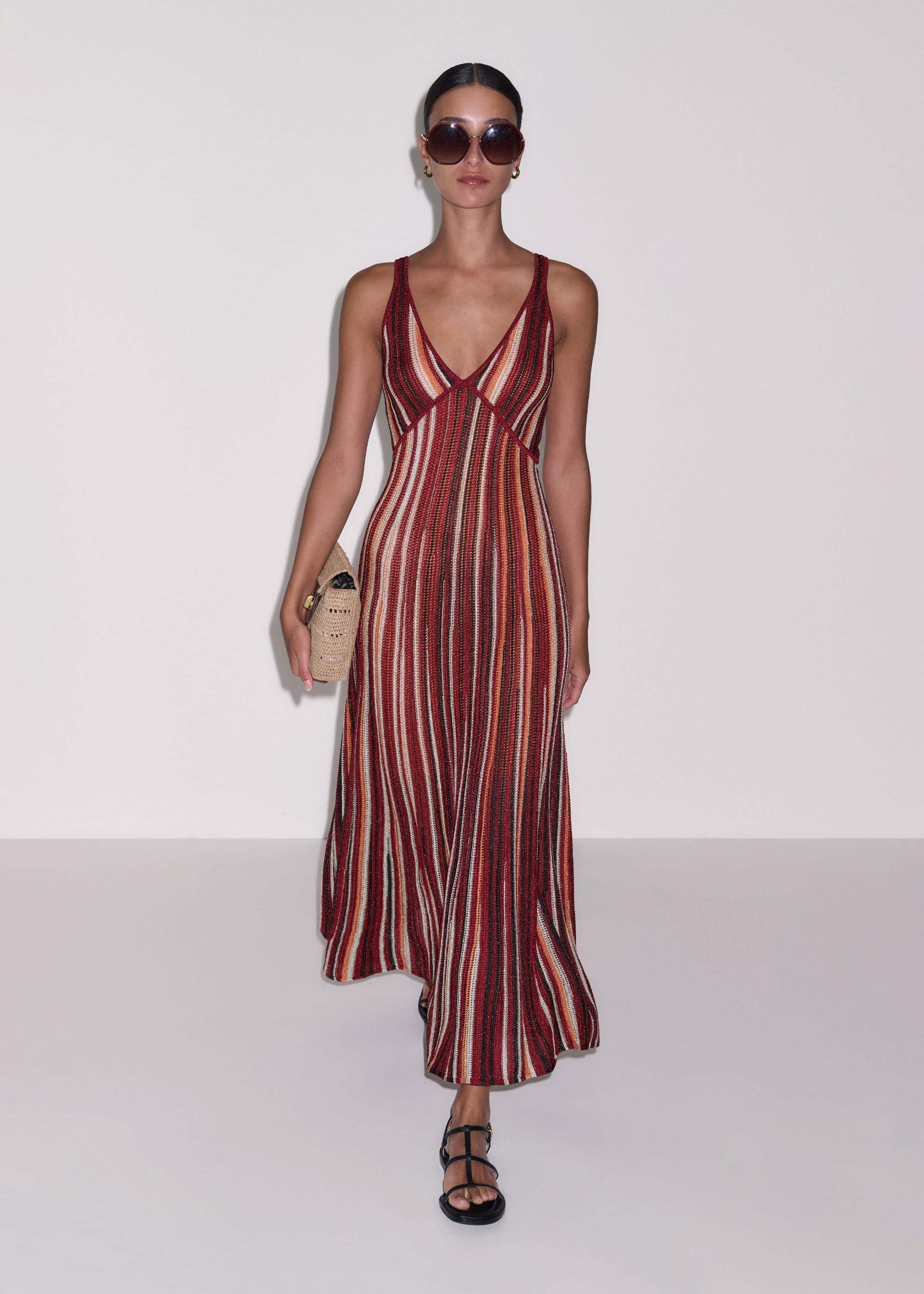 Red Metallic Knit Maxi Dress meandem