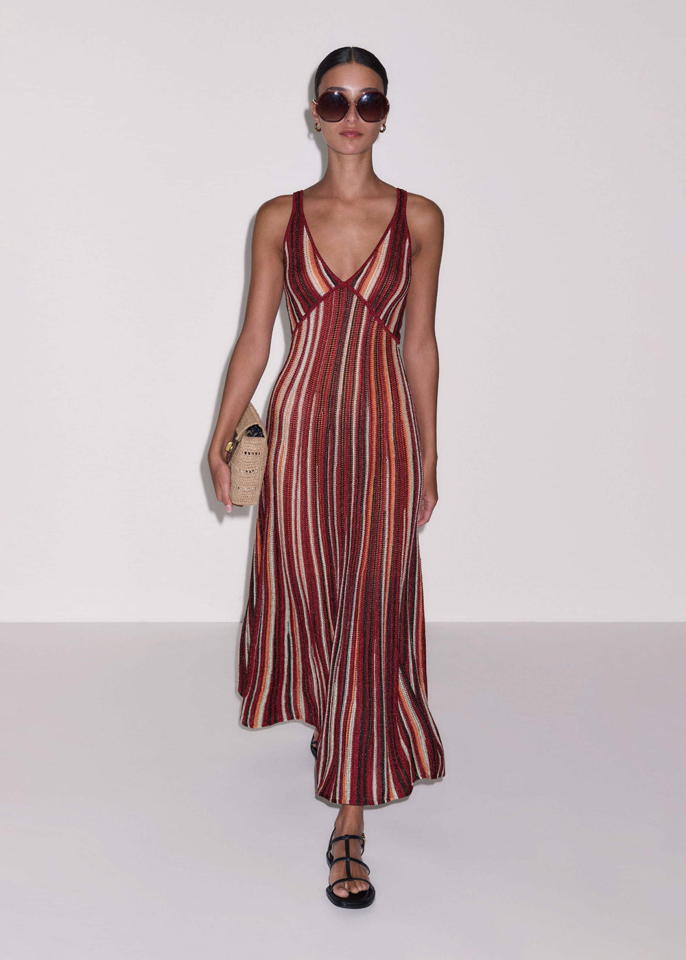 Red Metallic Knit Maxi Dress meandem