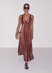 Red Metallic Knit Maxi Dress meandem
