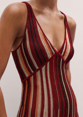 Red Metallic Knit Maxi Dress meandem