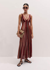 Red Metallic Knit Maxi Dress meandem