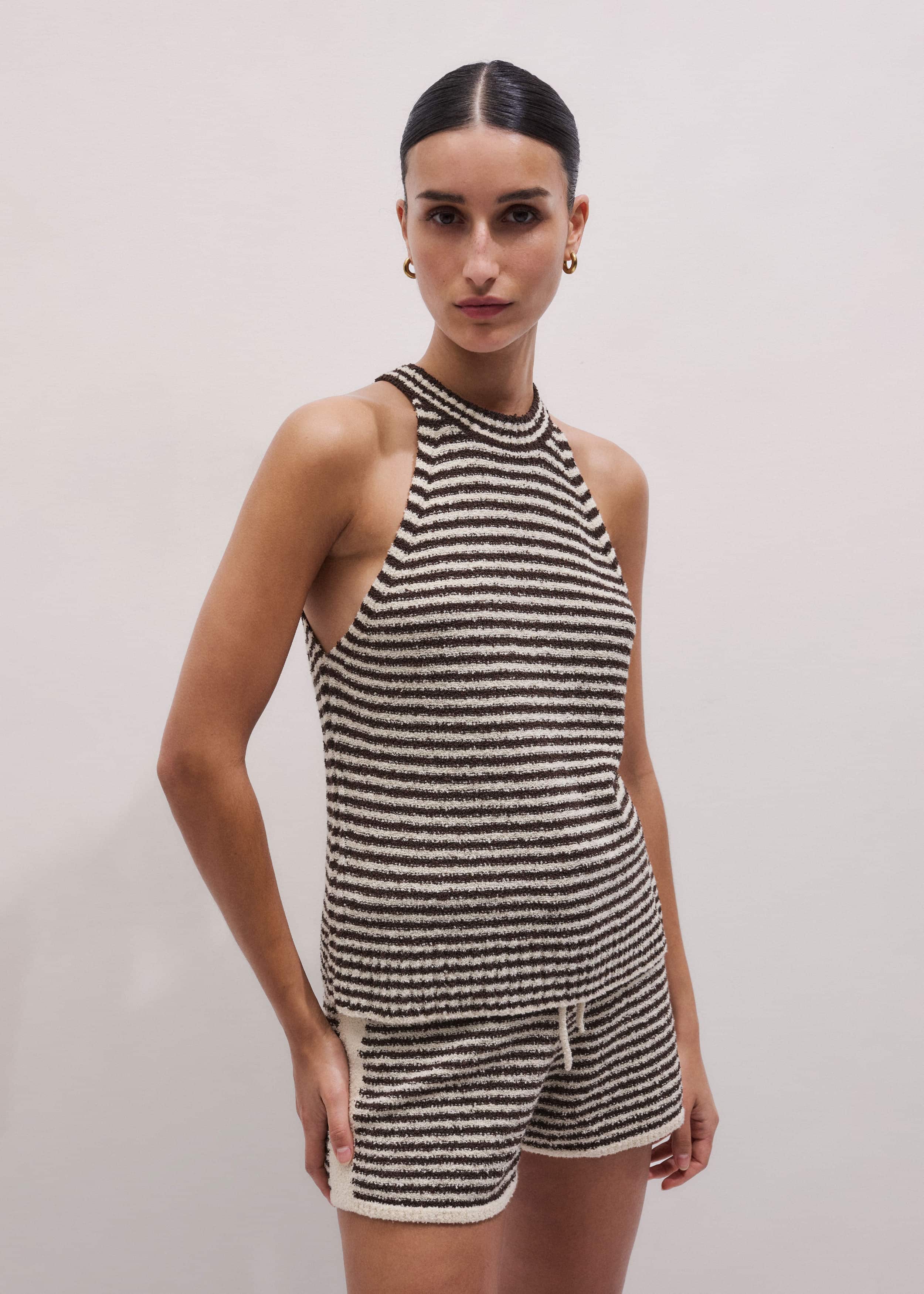 Cocoa Brown Stripe Short Co-ord meandem