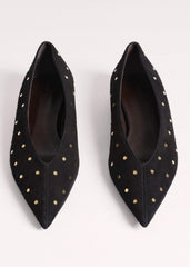 Black Suede Stud Point Flat meandem