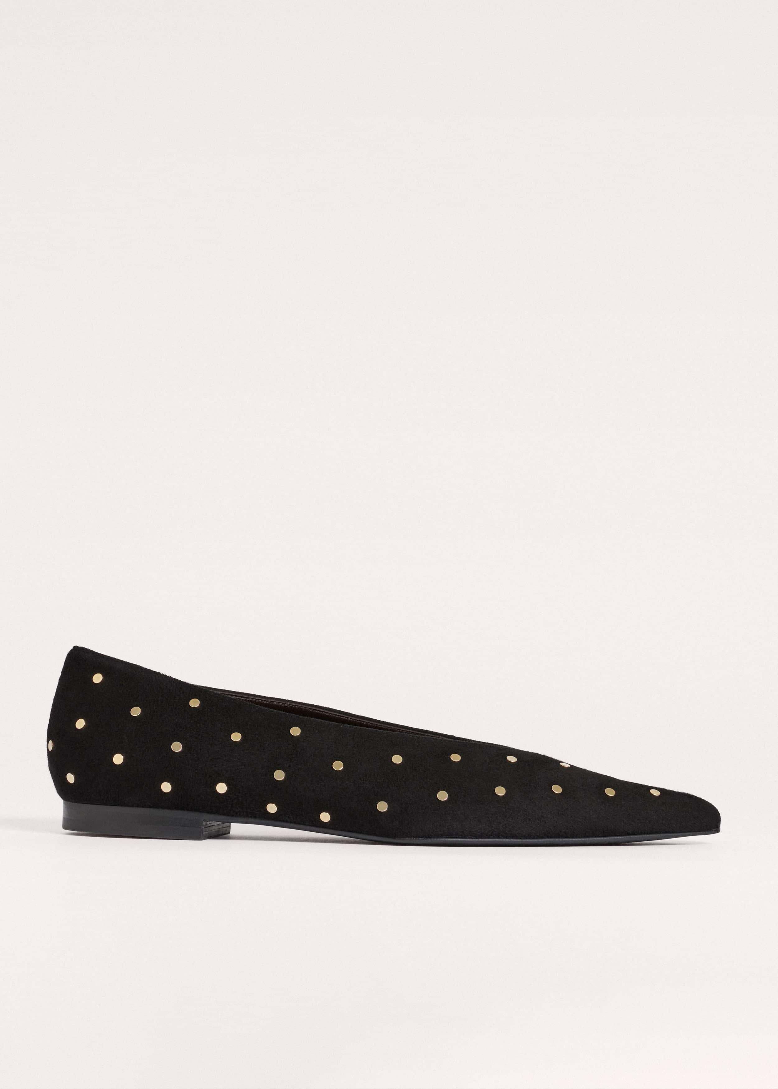 Black Suede Stud Point Flat meandem