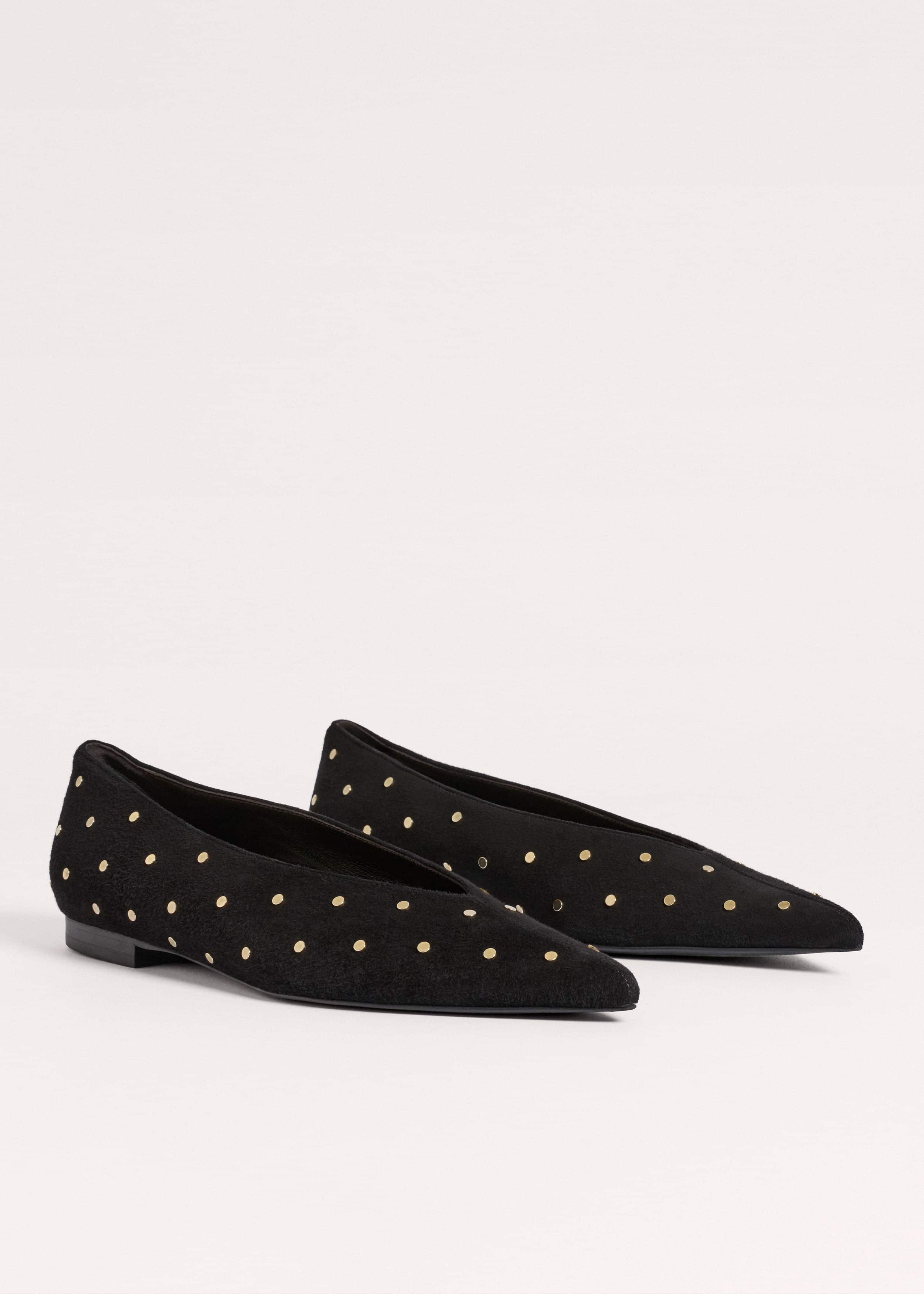 Black Suede Stud Point Flat meandem