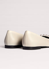 Off White Faux Pearl Square Toe Ballerina Flat meandem