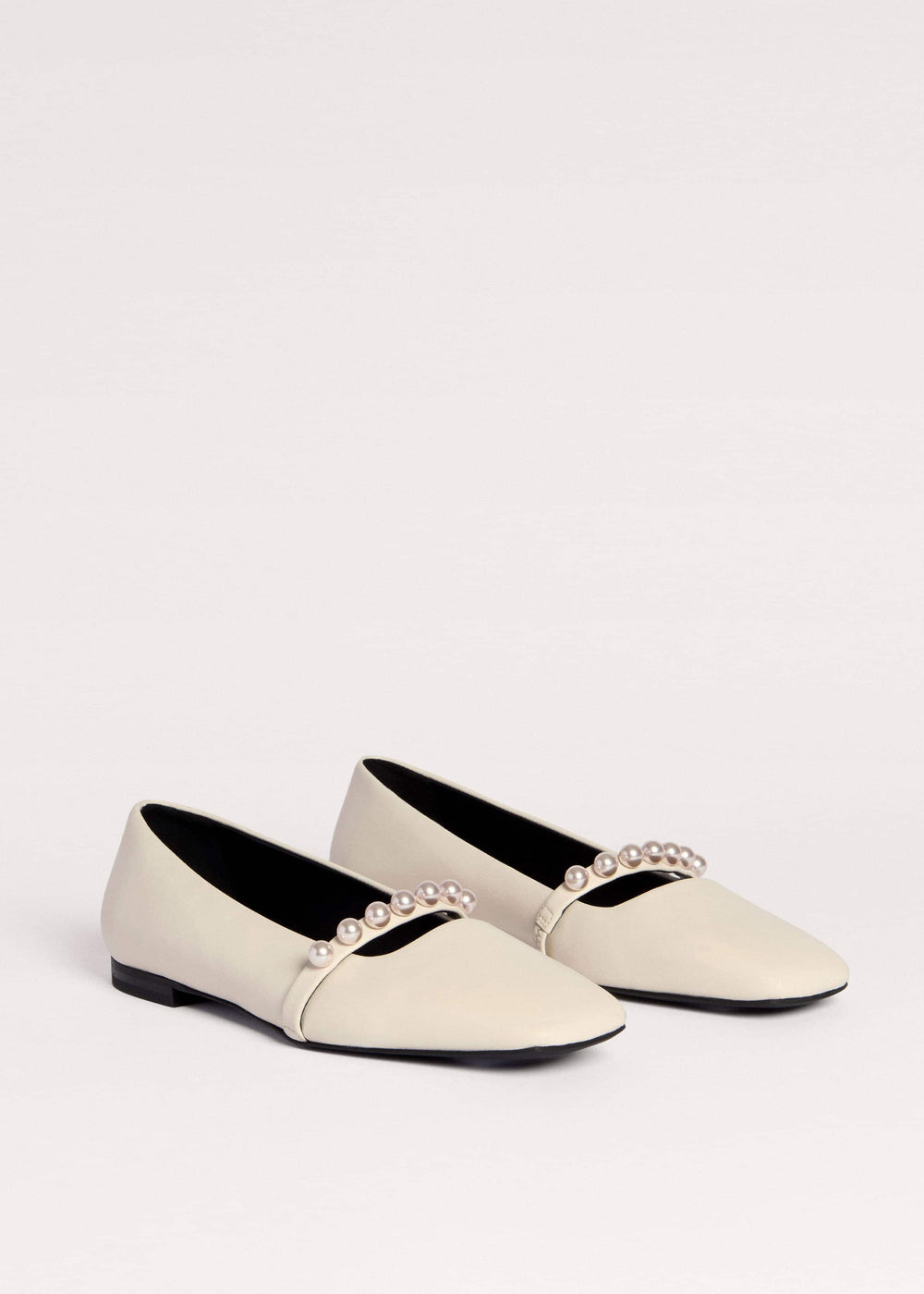 Off White Faux Pearl Square Toe Ballerina Flat meandem