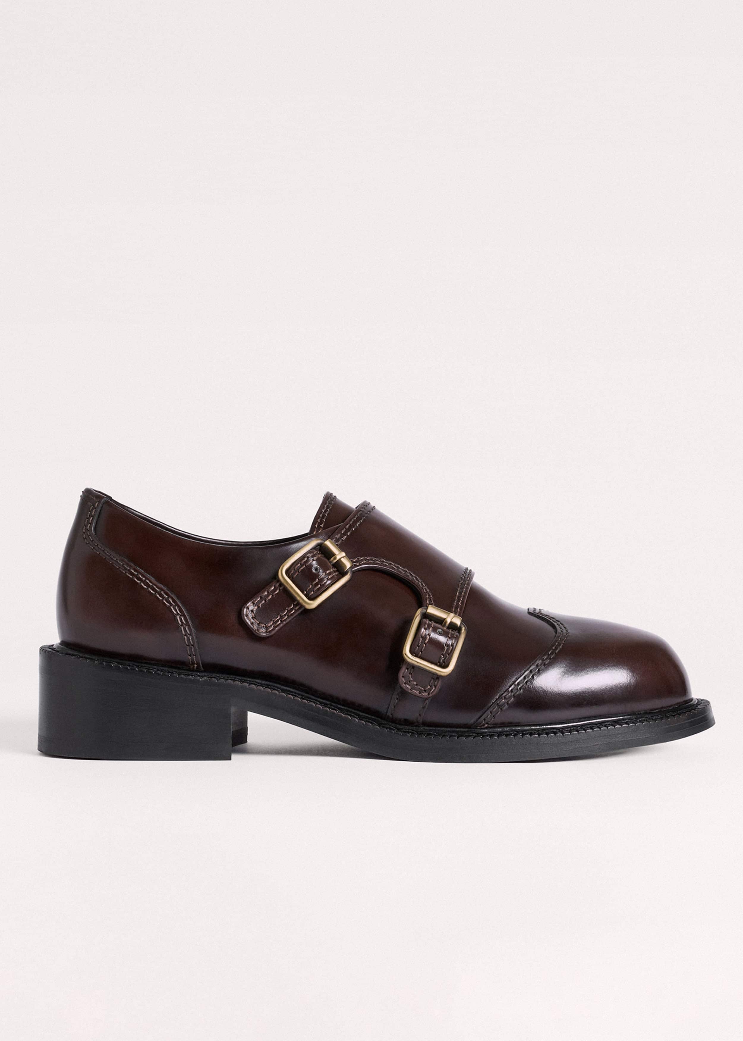 Brown Leather Double Buckle Shoe meandem