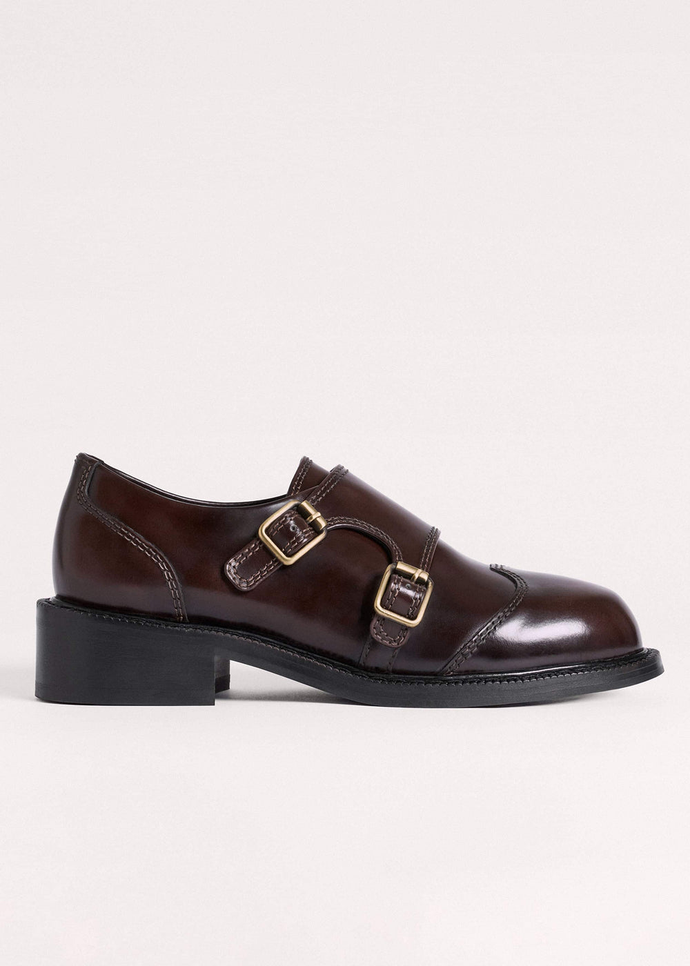 Brown Leather Double Buckle Shoe meandem